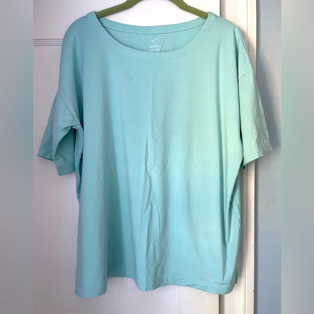 J Jill Seaglass Green Luxe Supima Elbow Sleeve Tee Large